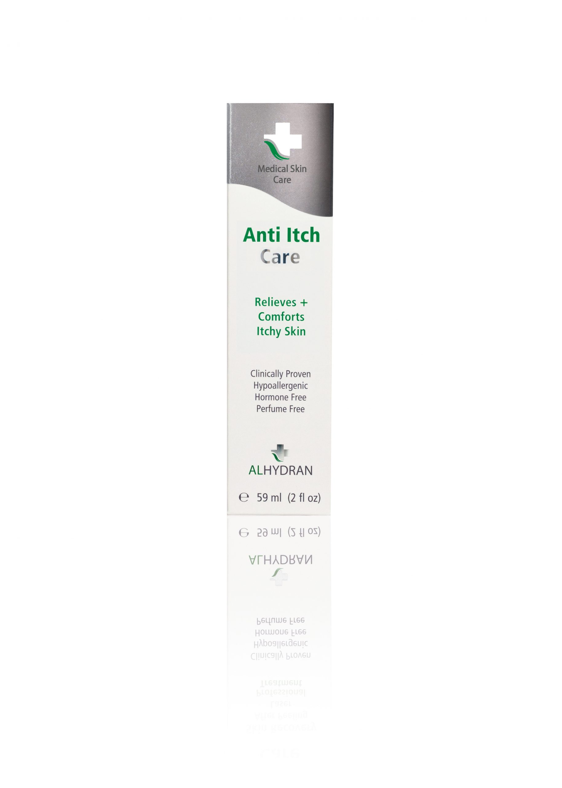 Packaging box for Alhydran anti itch cream for reliving and comforting itchy skin