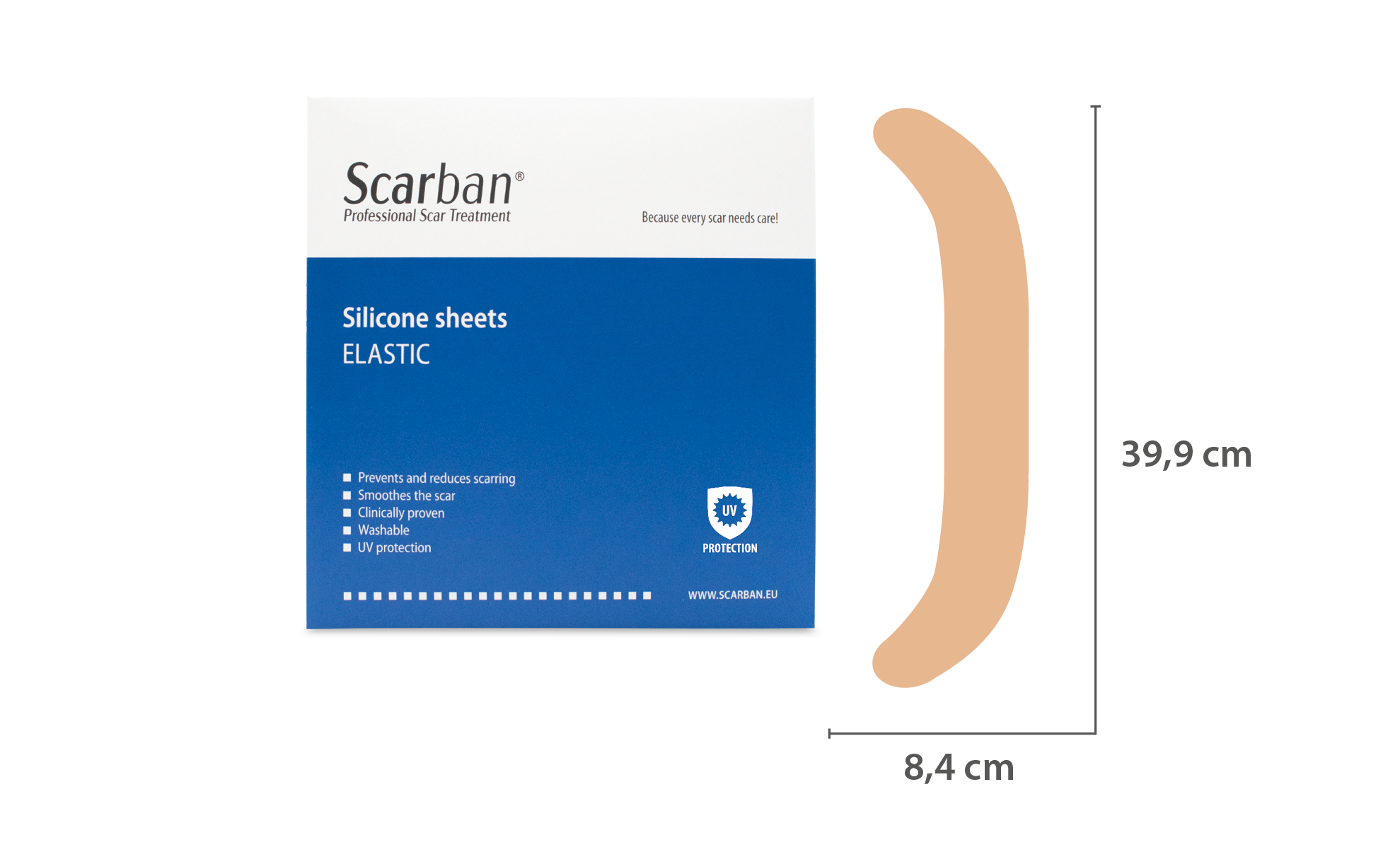 Scarban Abdominal Silicone Scar Sheet 4.5 x 40 cm – medical-grade scar sheeting for post-surgery or C-section scars