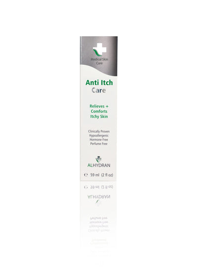 Packaging box for Alhydran anti itch cream for reliving and comforting itchy skin